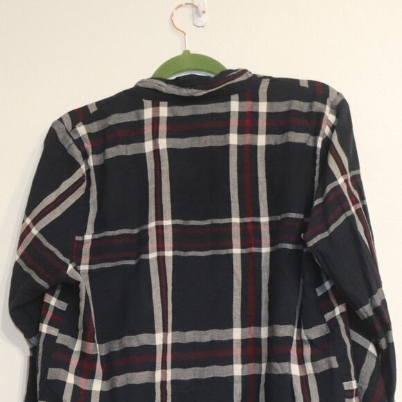 Charming Charlie Blue Plaid Fringe Long Sleeve Open Front Blouse Sz L - Picture 8 of 12
